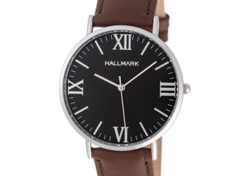 Hallmark Gents Leather Brown Strap Black Dial Watch